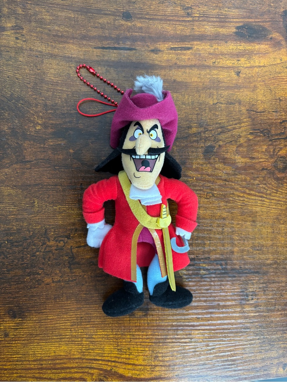 Tokyo Disney Captain Hook Plush Keychain in Red with Purple Hat